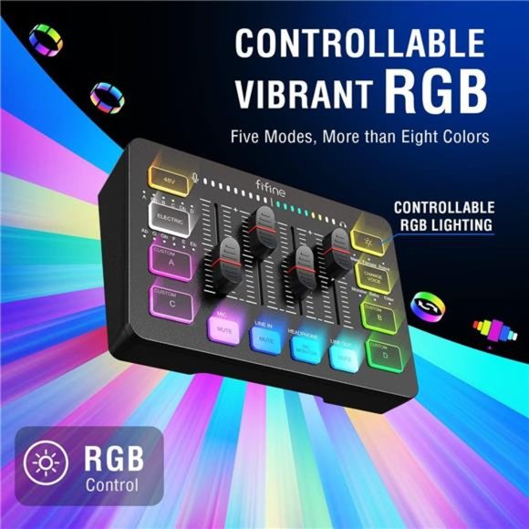 Gaming Audio Mixer, Streaming RGB PC Mixer with XLR Microphone Interface - Picture 6 of 7